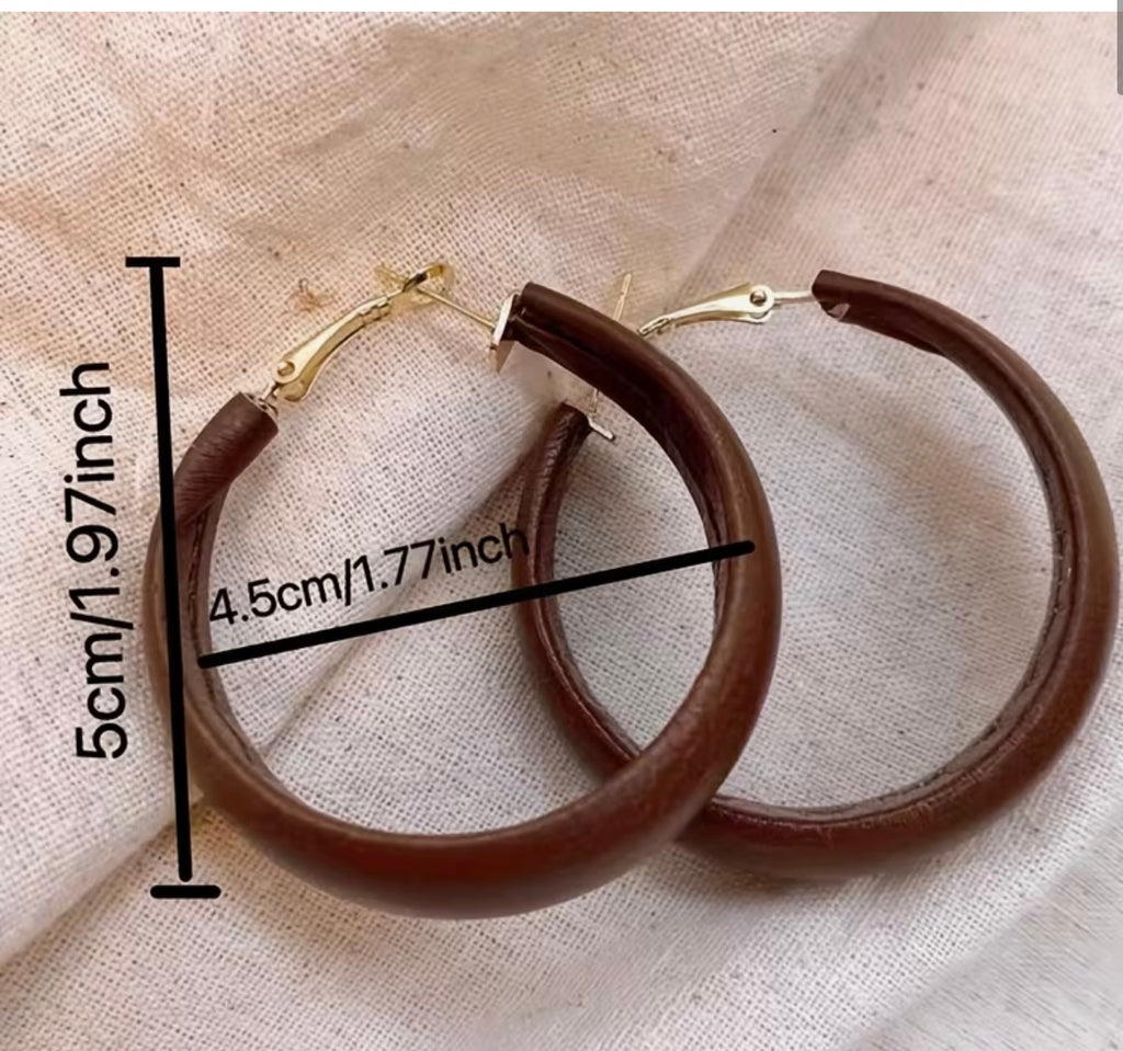 “Coffee Me Please” brown hoop leather earrings