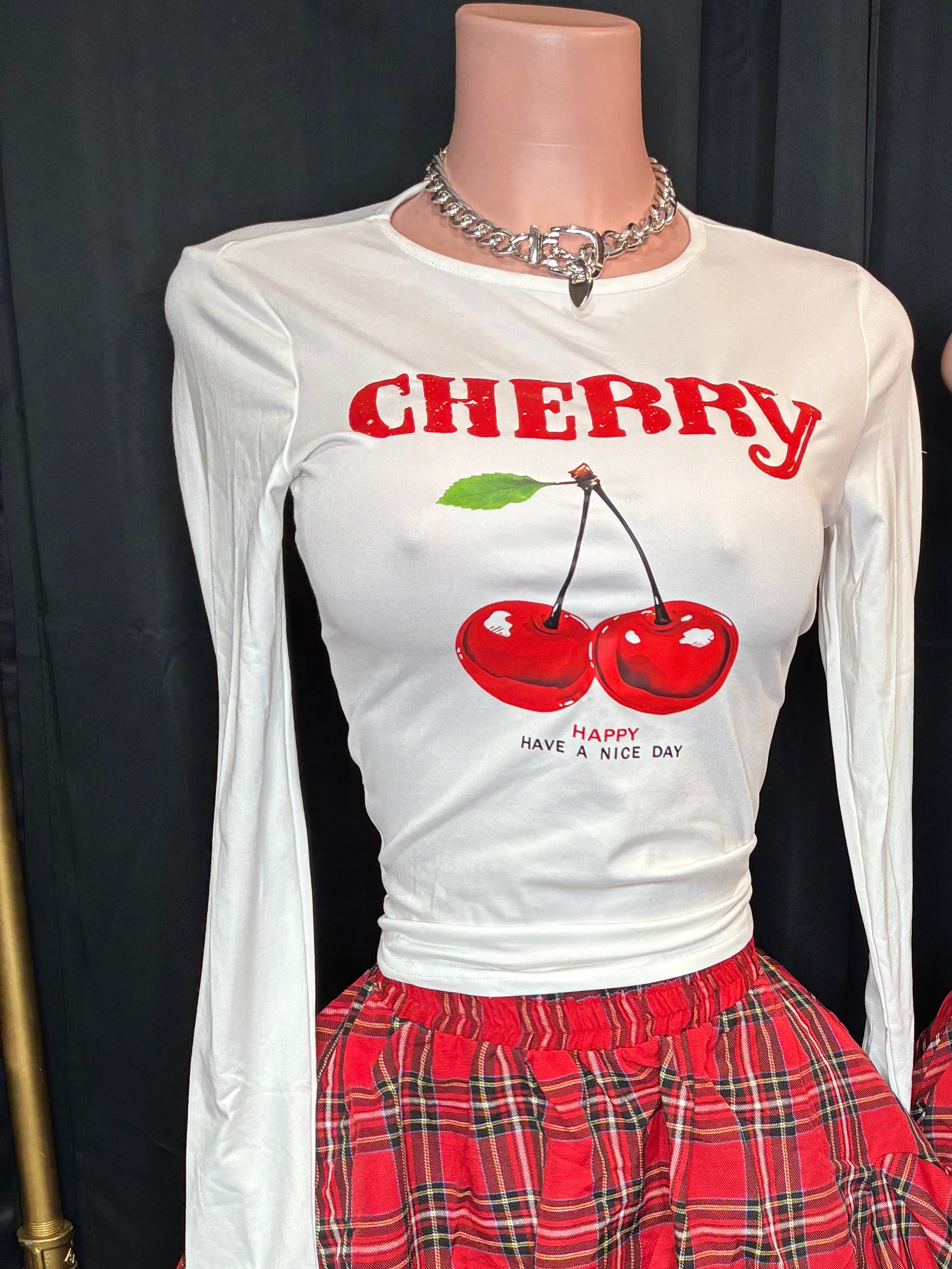 “Pop My Cherry” white/red long sleeve TOP