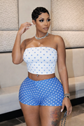 “Blueberry Flirt Dot” Short Set- blue & white