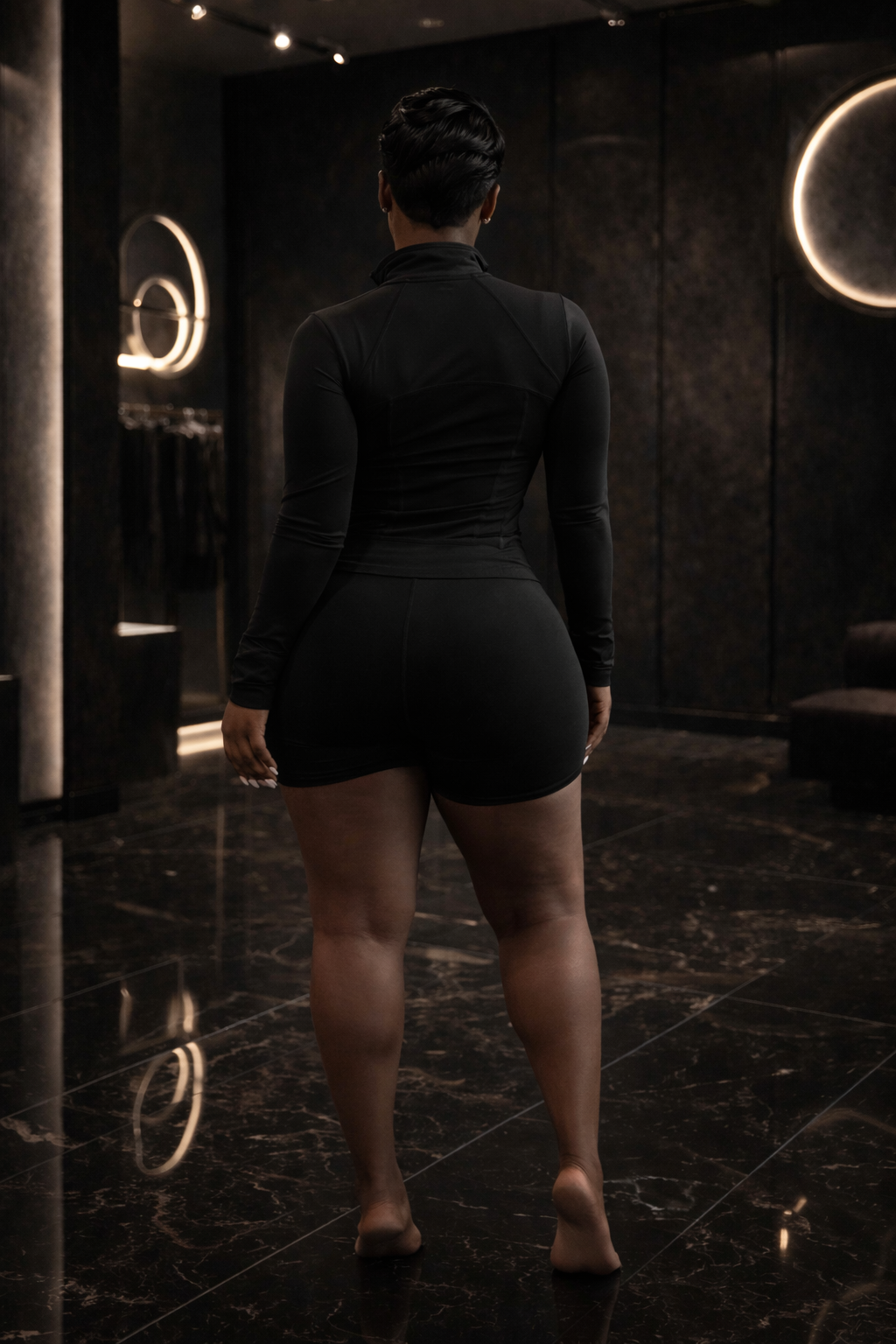 “Midnight Motion Zip Short Set”- black