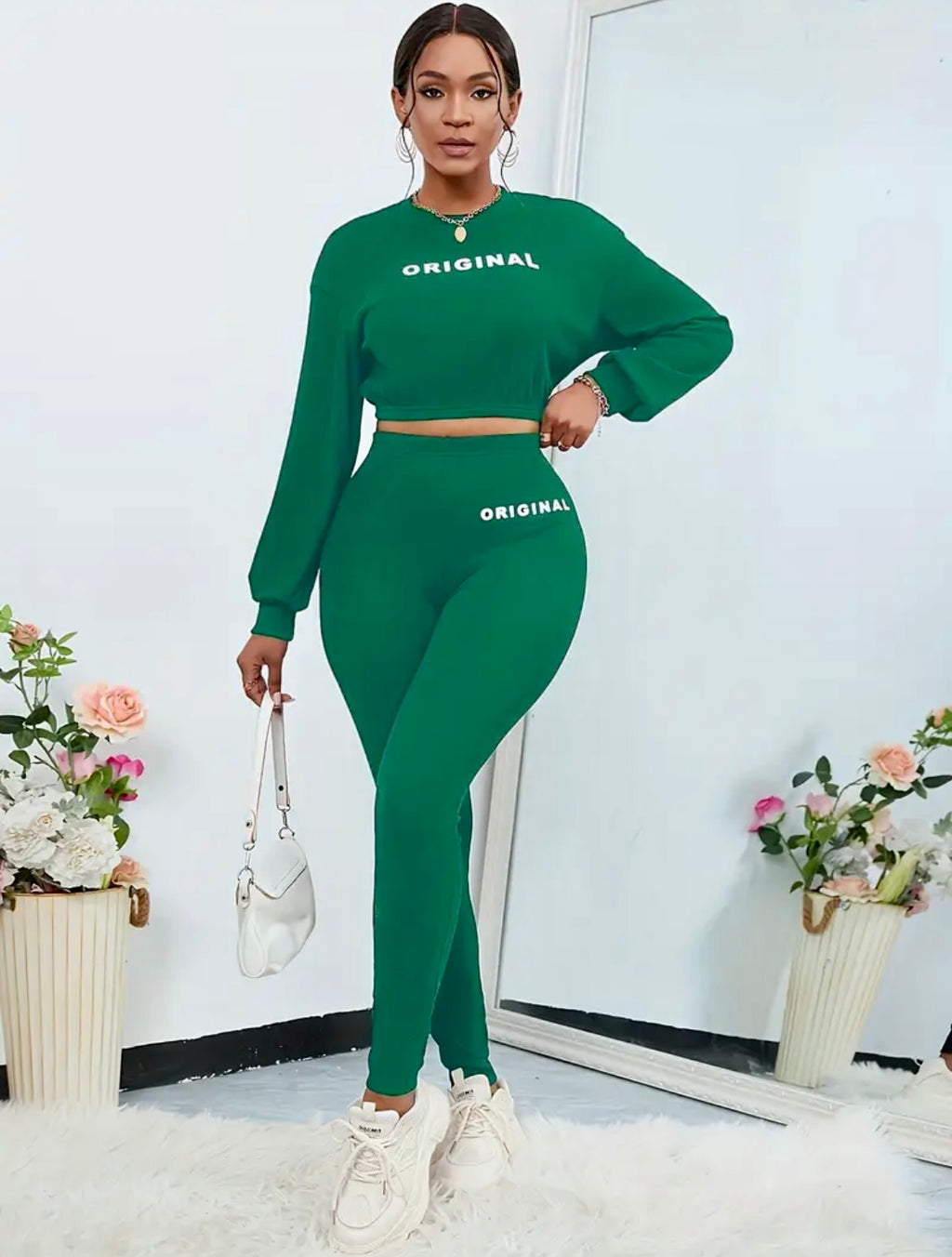 “The Original Energy” green/white two piece set