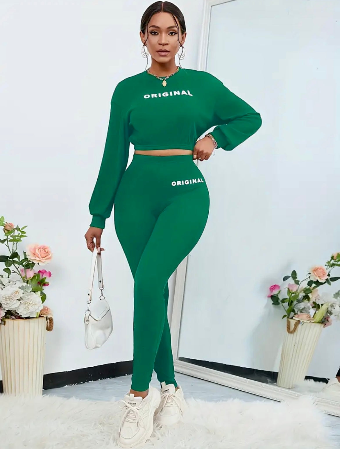 “The Original Energy” green/white two piece set