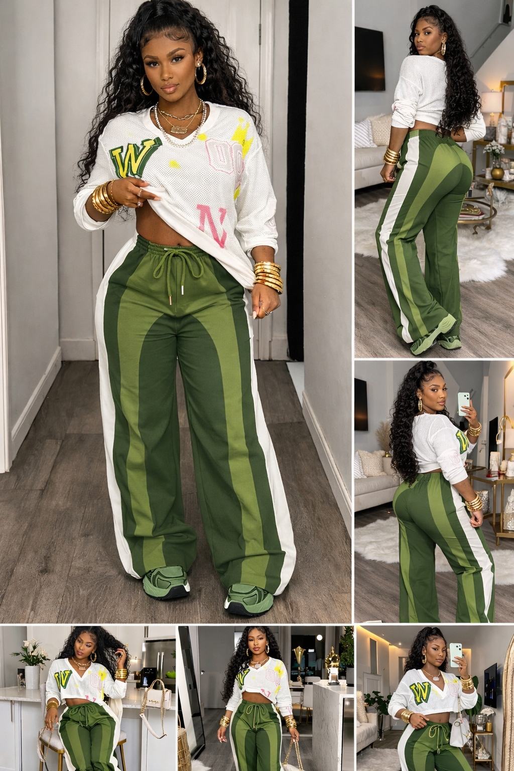 “Olive Green” Waterfall Wide-leg pants