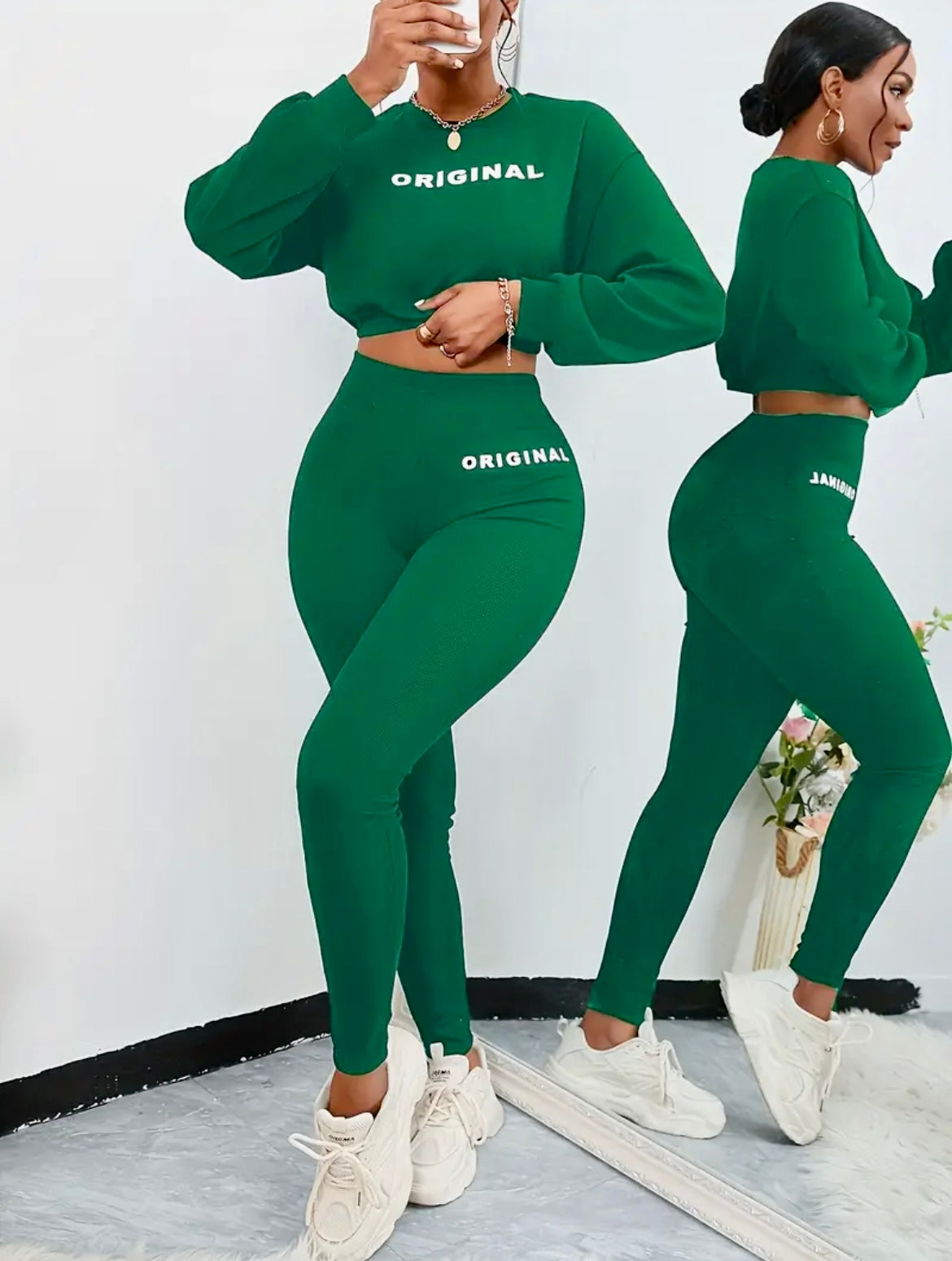 “The Original Energy” green/white two piece set
