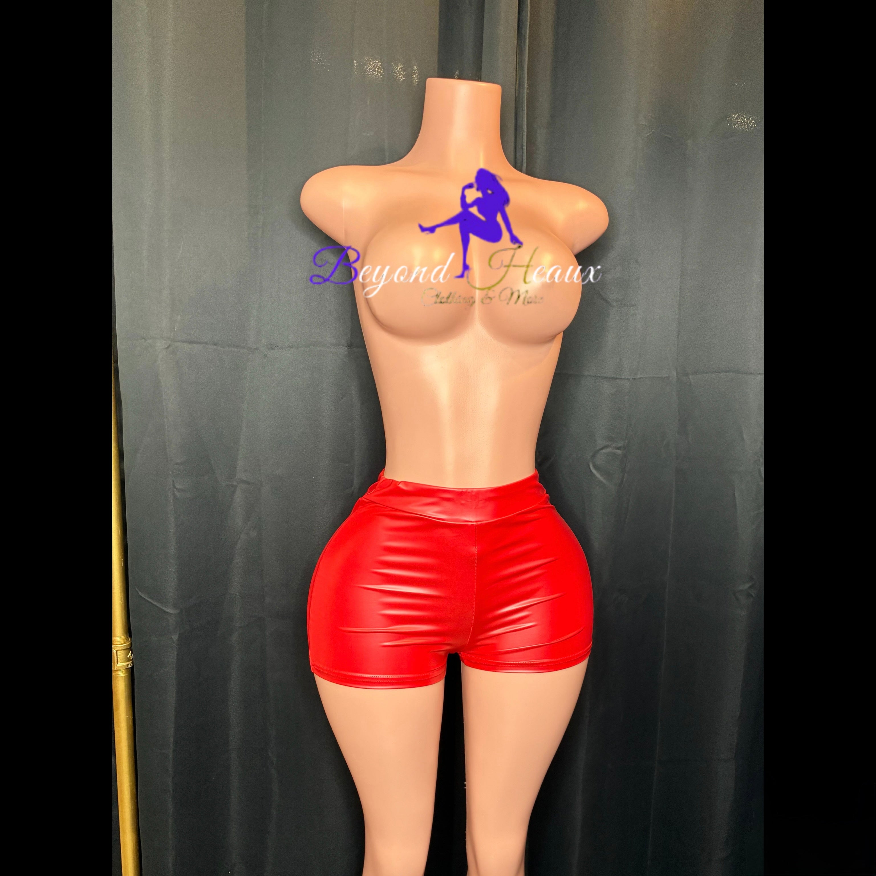 “Those Red” faux leather shorts