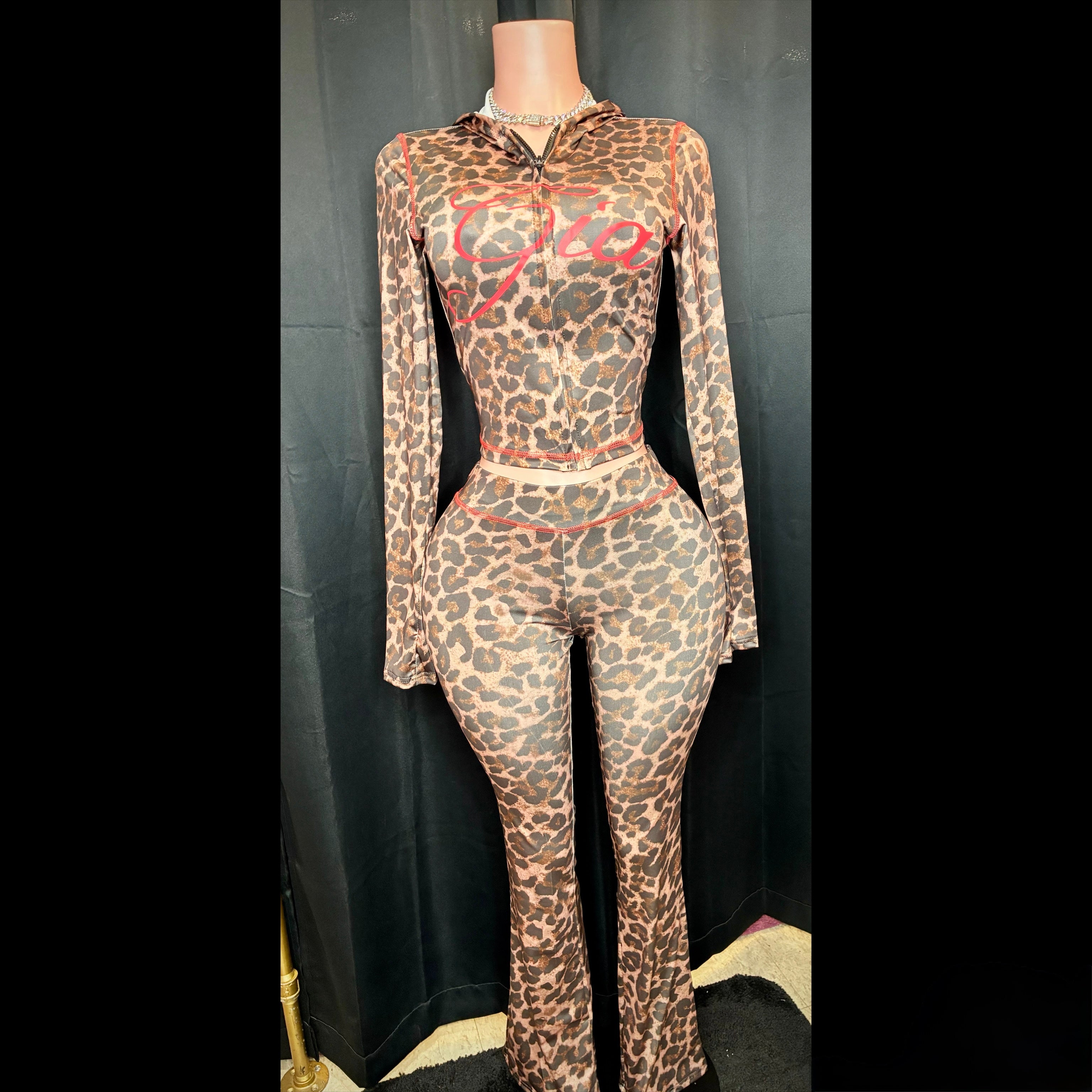 “Gia Gang” leopard/red two piece set