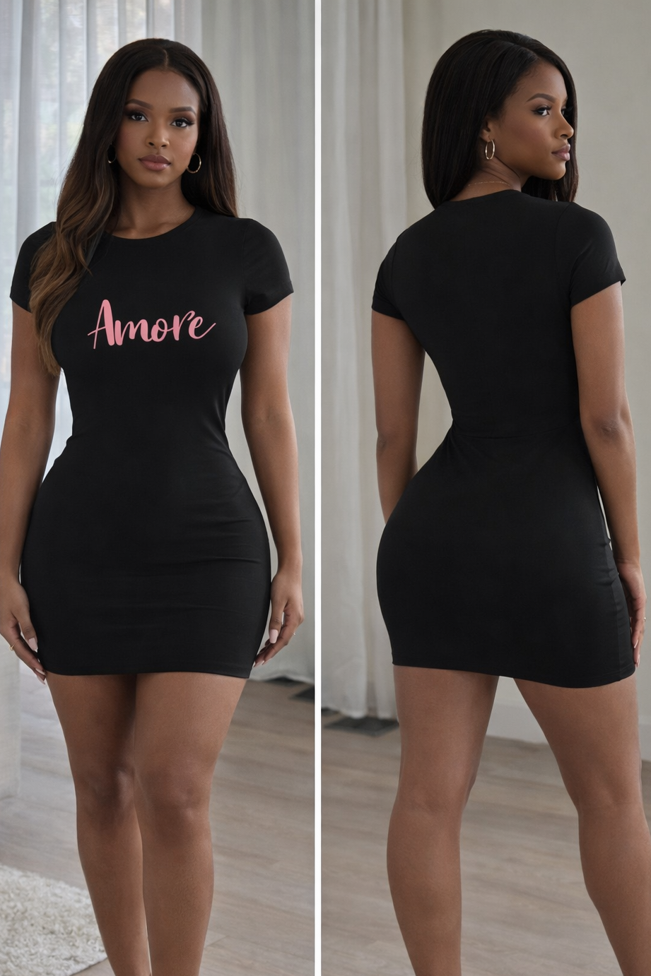 “Amore” black & pink mini dress