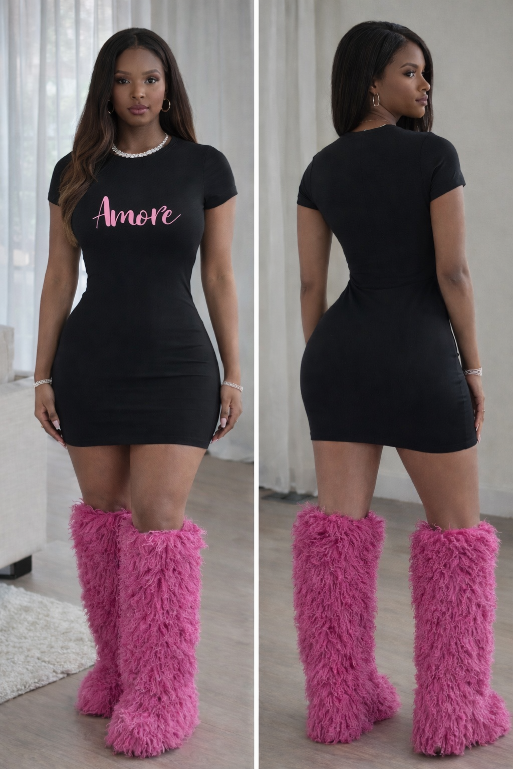 “Amore” black & pink mini dress