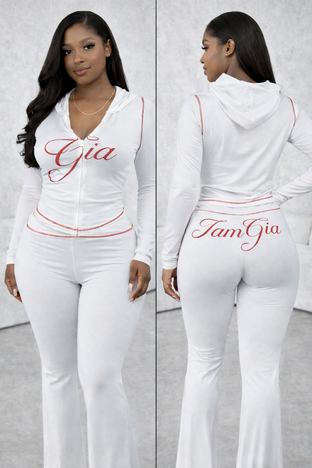 “Gia Gang” white/ red two piece pant set
