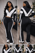“Midnight Motion” black/white two piece pant set