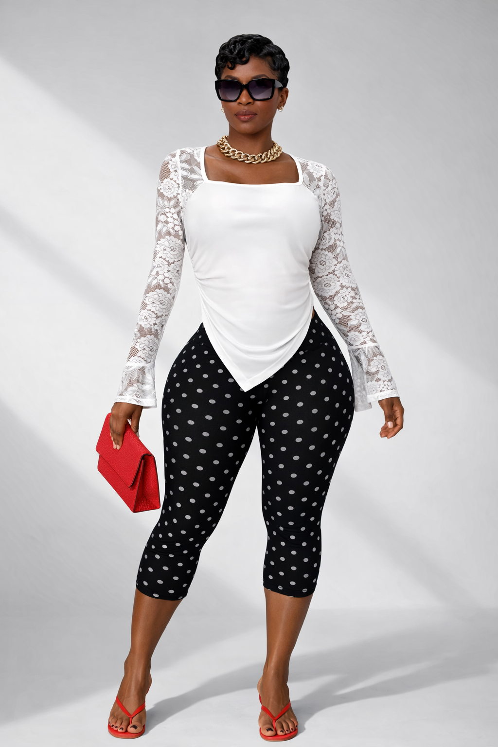 “Lace Affair” asymmetrical white TOP