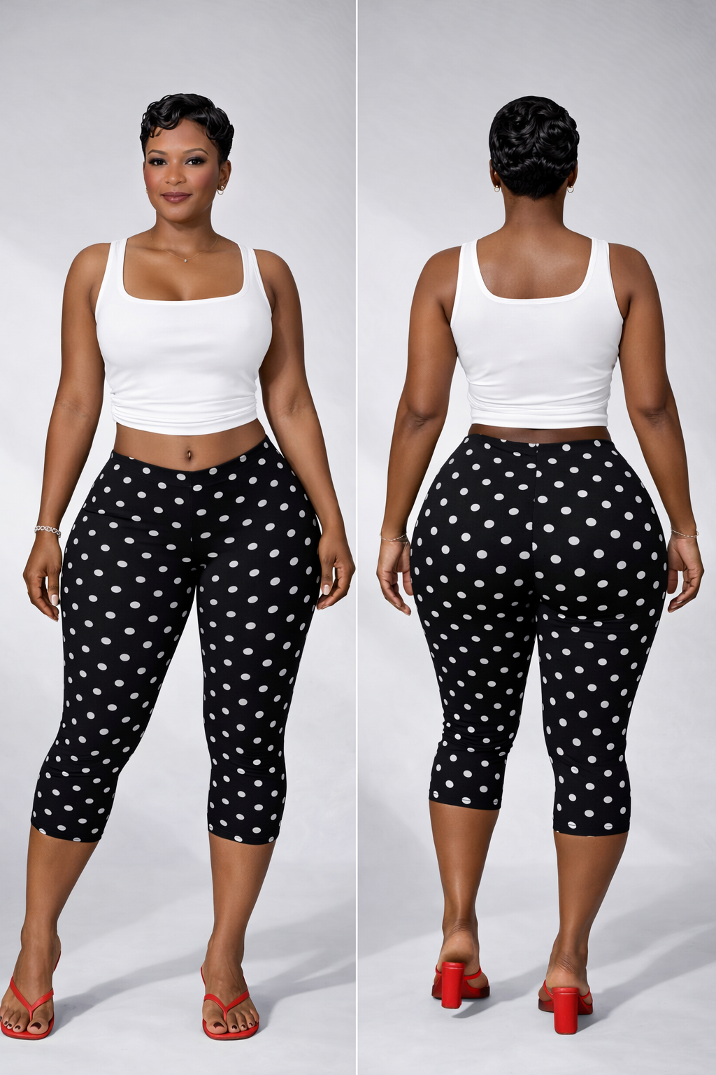 “Spot Me If You Can” black & white polka dot capri leggings (more sizes coming)