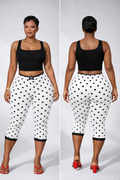 “Polka Drama” lace capri leggings white & black
