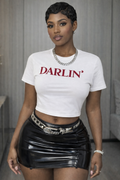 “Darlin’ Just Say it” cropped tee white & red