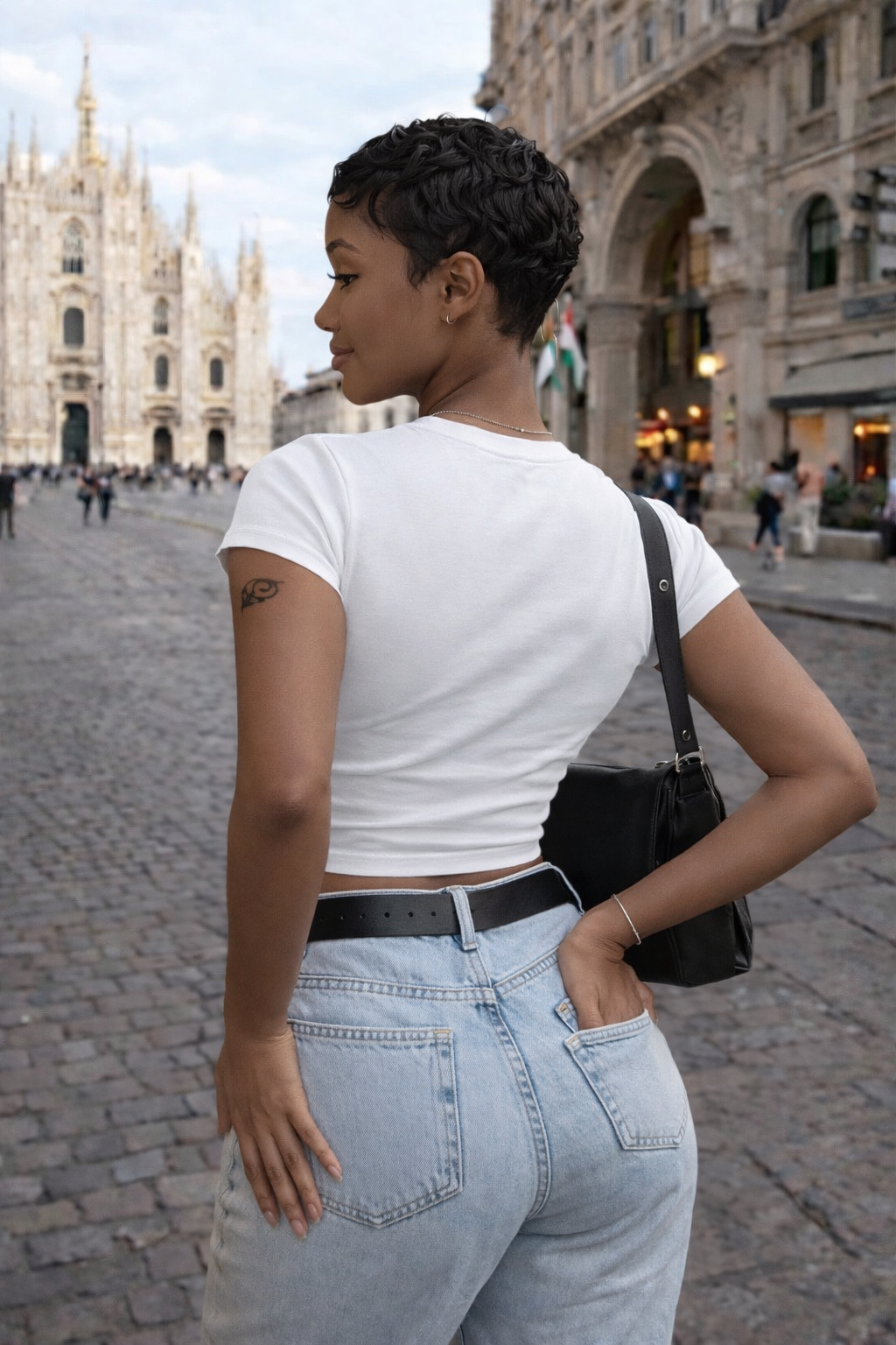 “Karma” cropped tee – White/ black