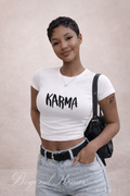 “Karma” cropped tee – White/ black