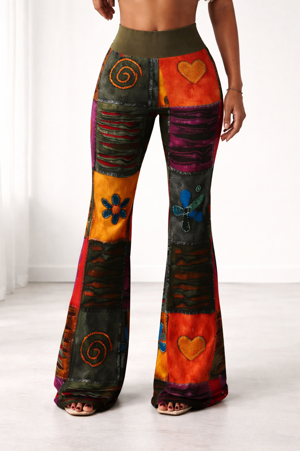 “Patchwork Muse Flare Pants” multi color