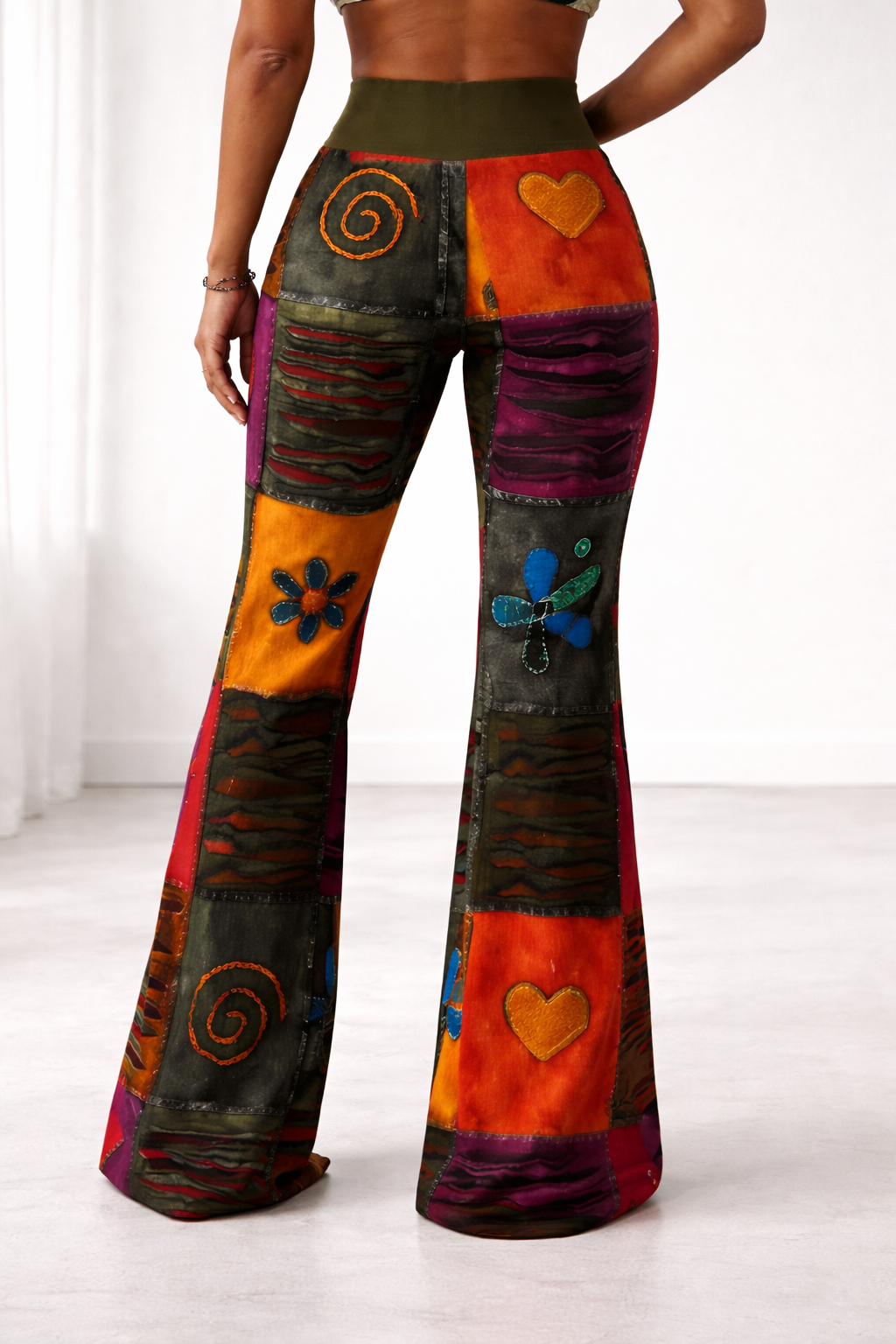 “Patchwork Muse Flare Pants” multi color