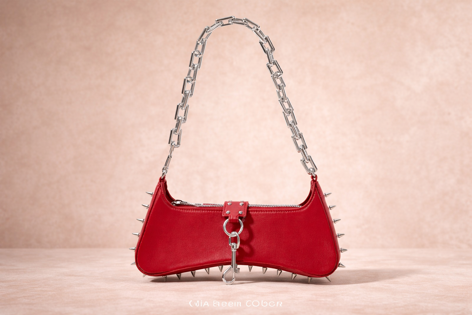 “Rebel Studded Baguette Bag” red