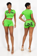 “Fake Love” curve hugger short set- green & black