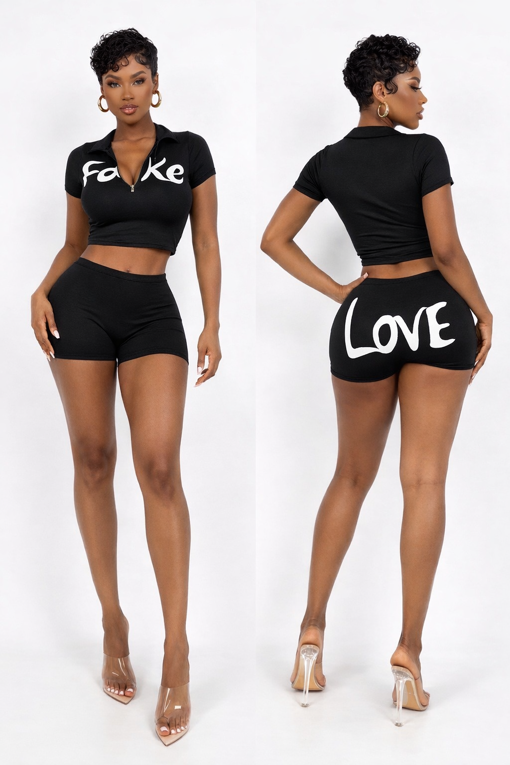 “Fake Love” Curve Hugger Short Set (Black & white )