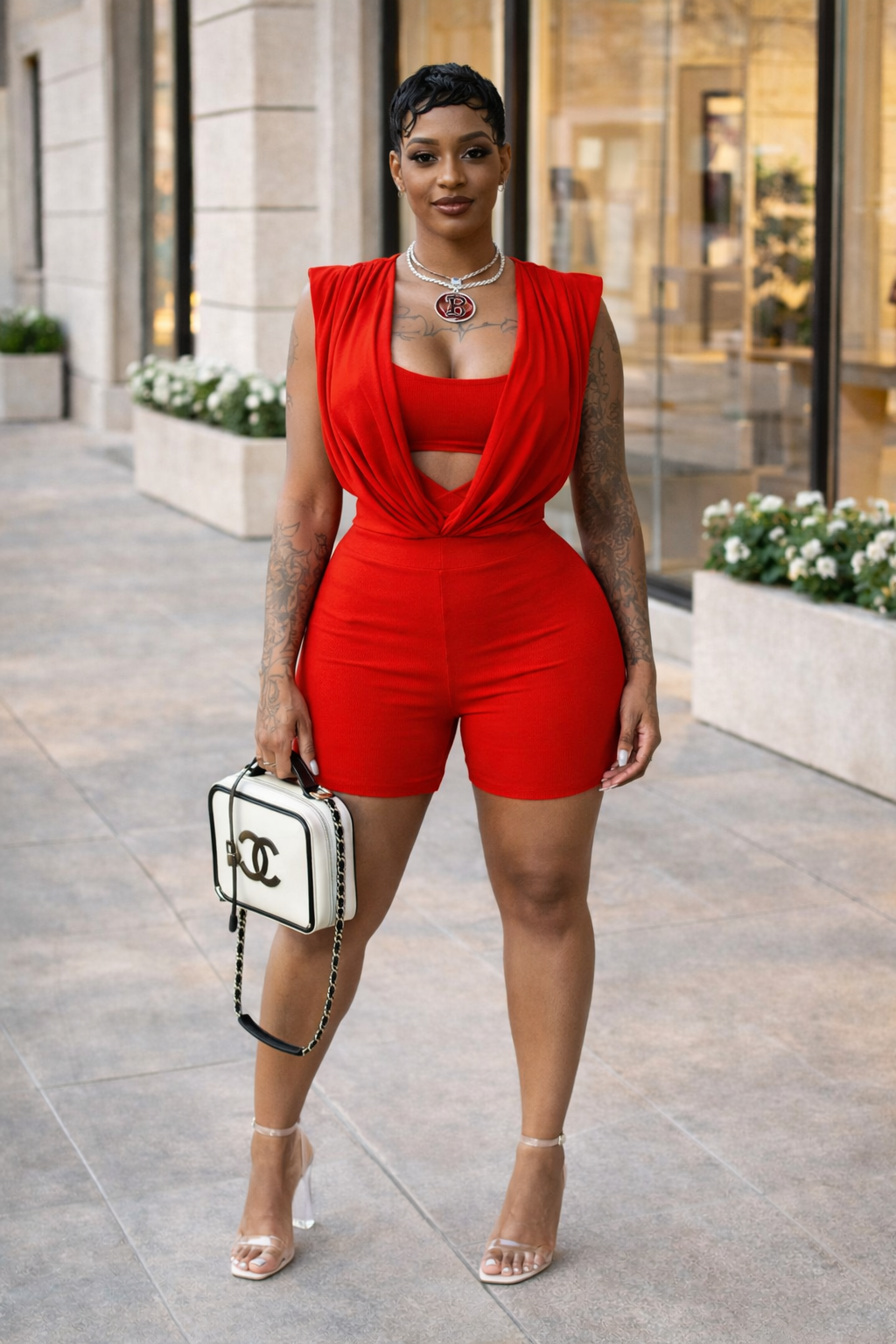 “Main Character Energy” high waist short set- Red