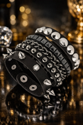 Midnight Rebel Stud Stack Bracelet Set- black & silver