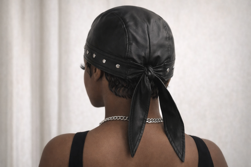“Rebel Luxe Skull Studded Bandana”- black & silver