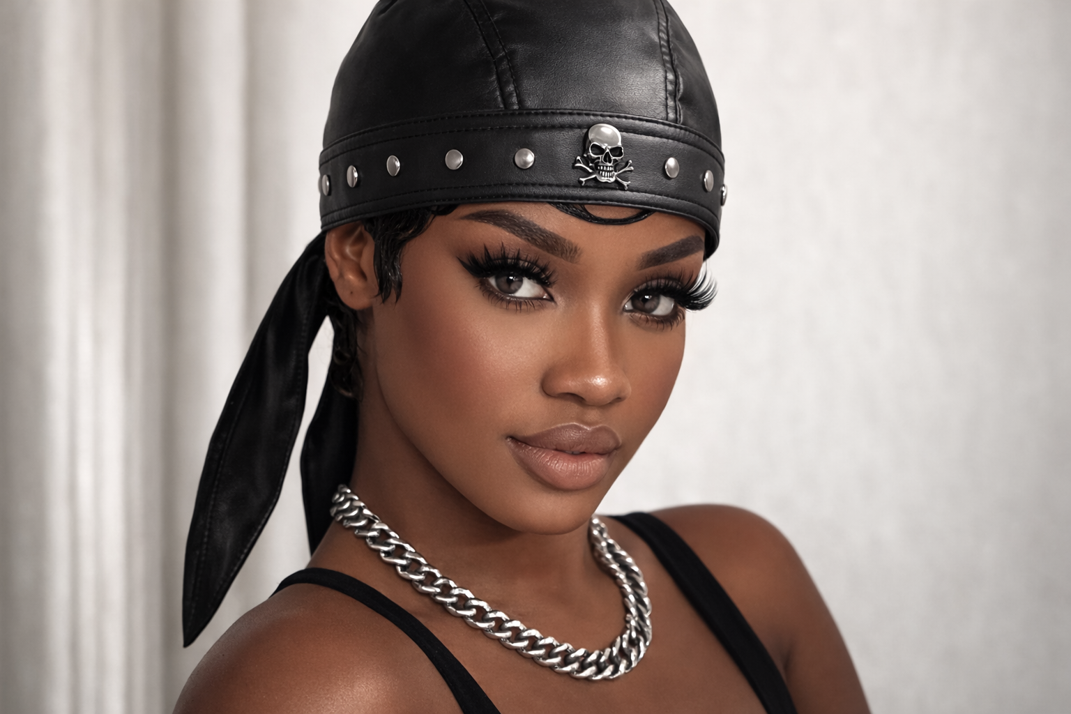 “Rebel Luxe Skull Studded Bandana”- black & silver
