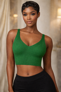 “Lucky Luxe” Ribbed Emerald Crop Tank- green