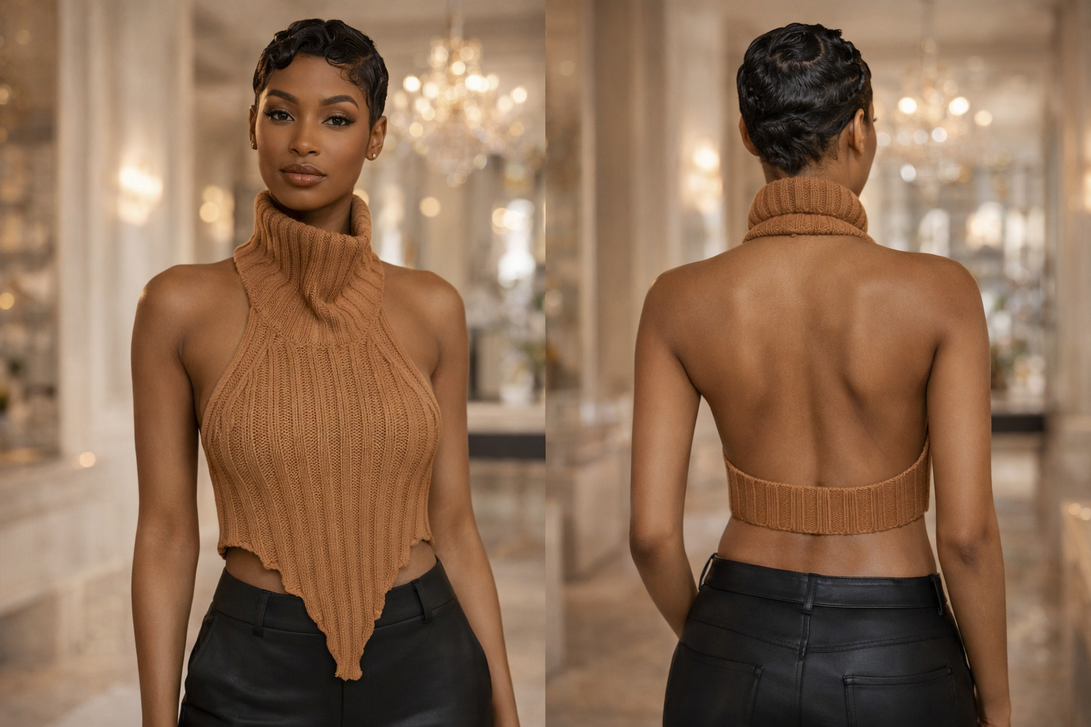 Beyond Heaux “Soft Statement” Ribbed Halter Top – Camel (brown)