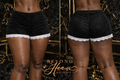 Beyond Heaux “Velvet Temptation” Lace Trim Shorts- black & white