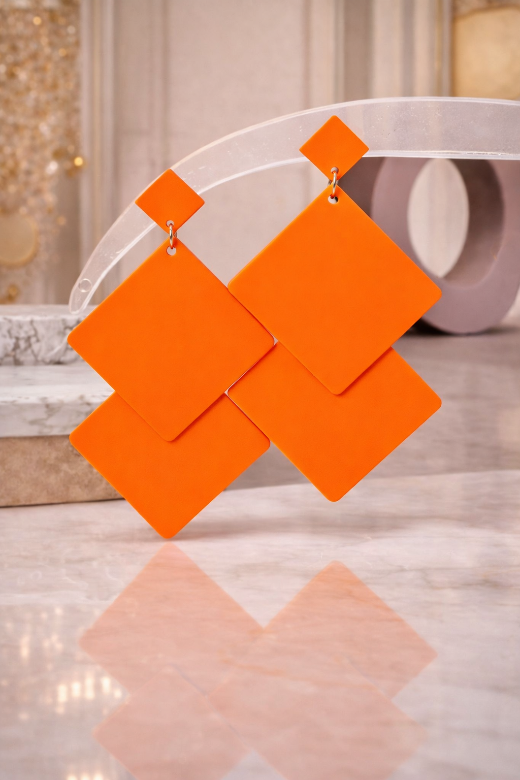 “Lucky Luxe Tangerine Geometric Earrings”- Orange
