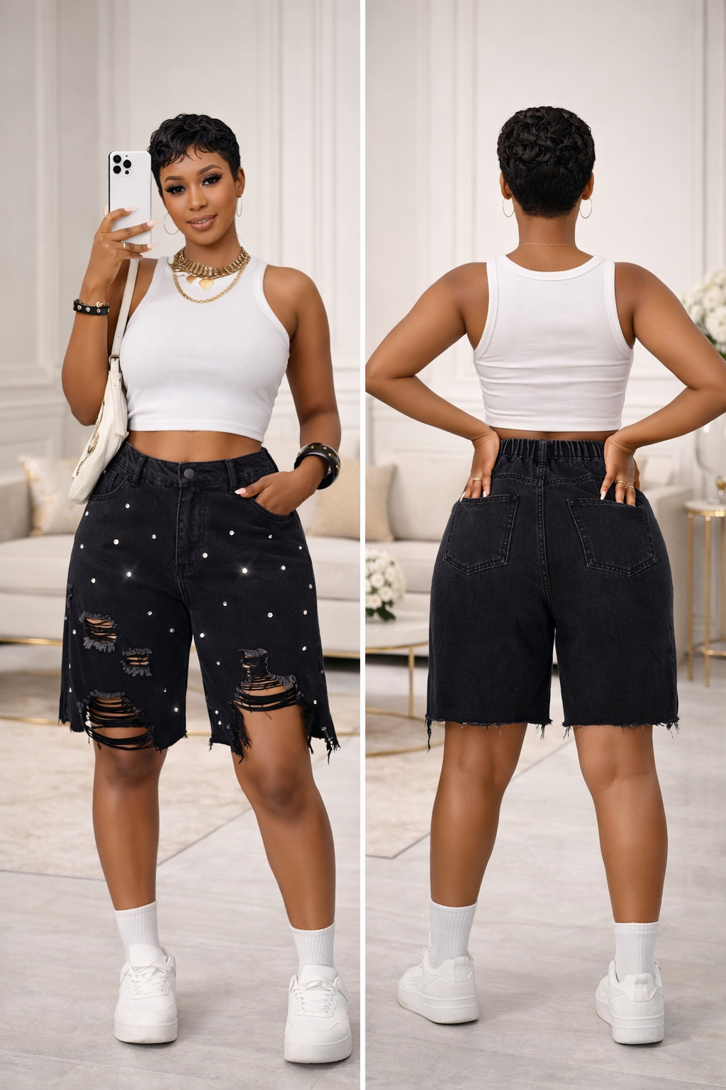 “Midnight Drip Distressed Denim Shorts”