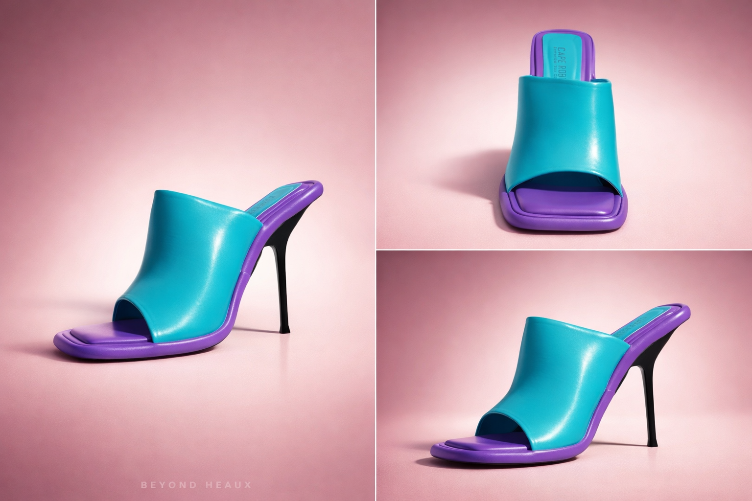 “Heaux Tease Colorblock Mule Heel”- teal & purple
