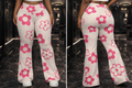 “ Bubble Bloom” PLUS SIZE Flare Pants- pink & white