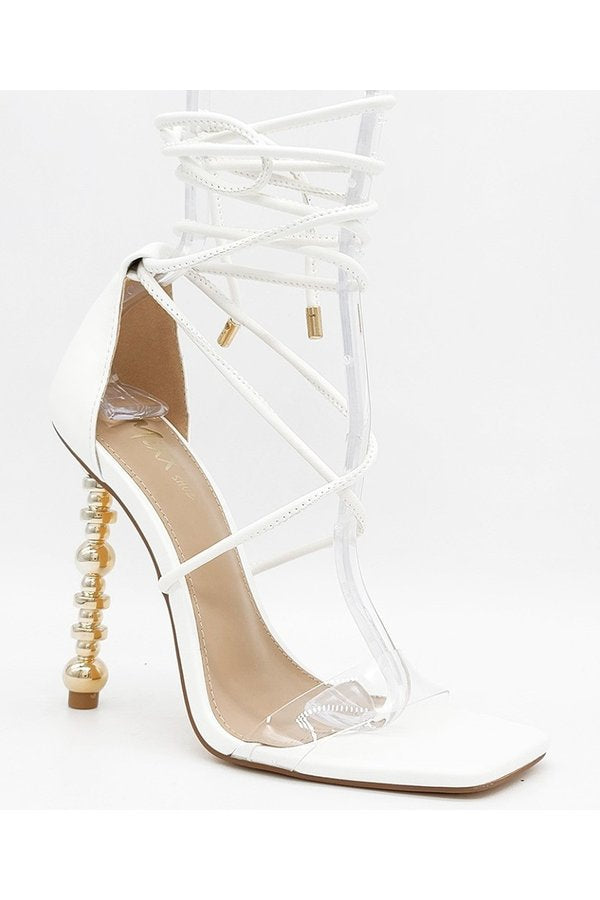 “White Seduction Pearl Heel” - White & Gold