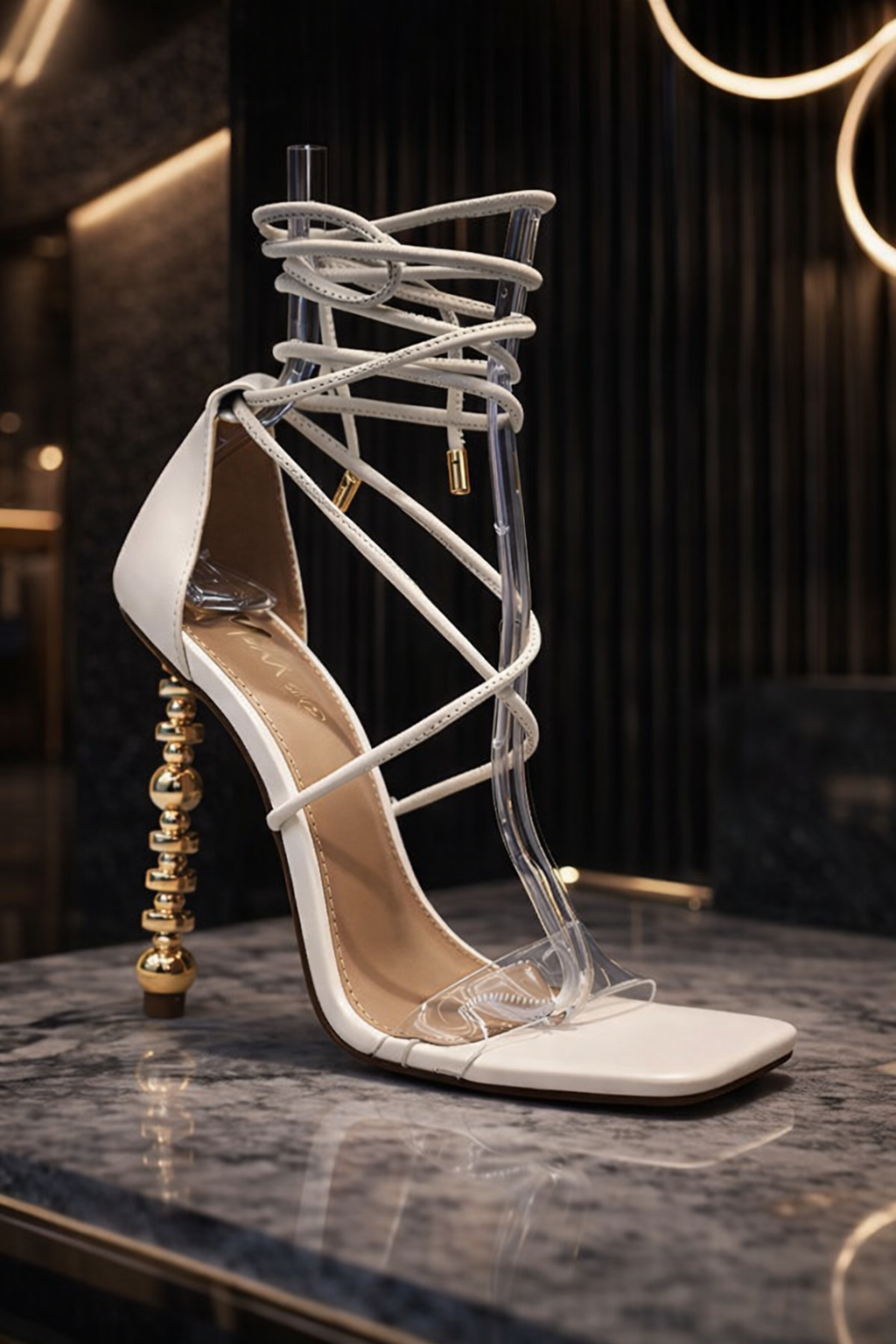 “White Seduction Pearl Heel” - White & Gold