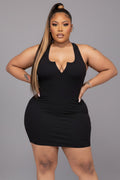 “ Snatched Rib Mini Dress”- black