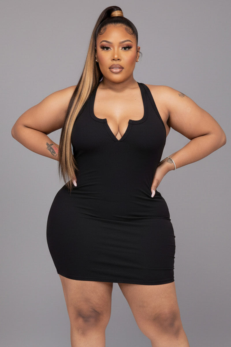 “ Snatched Rib Mini Dress”- black