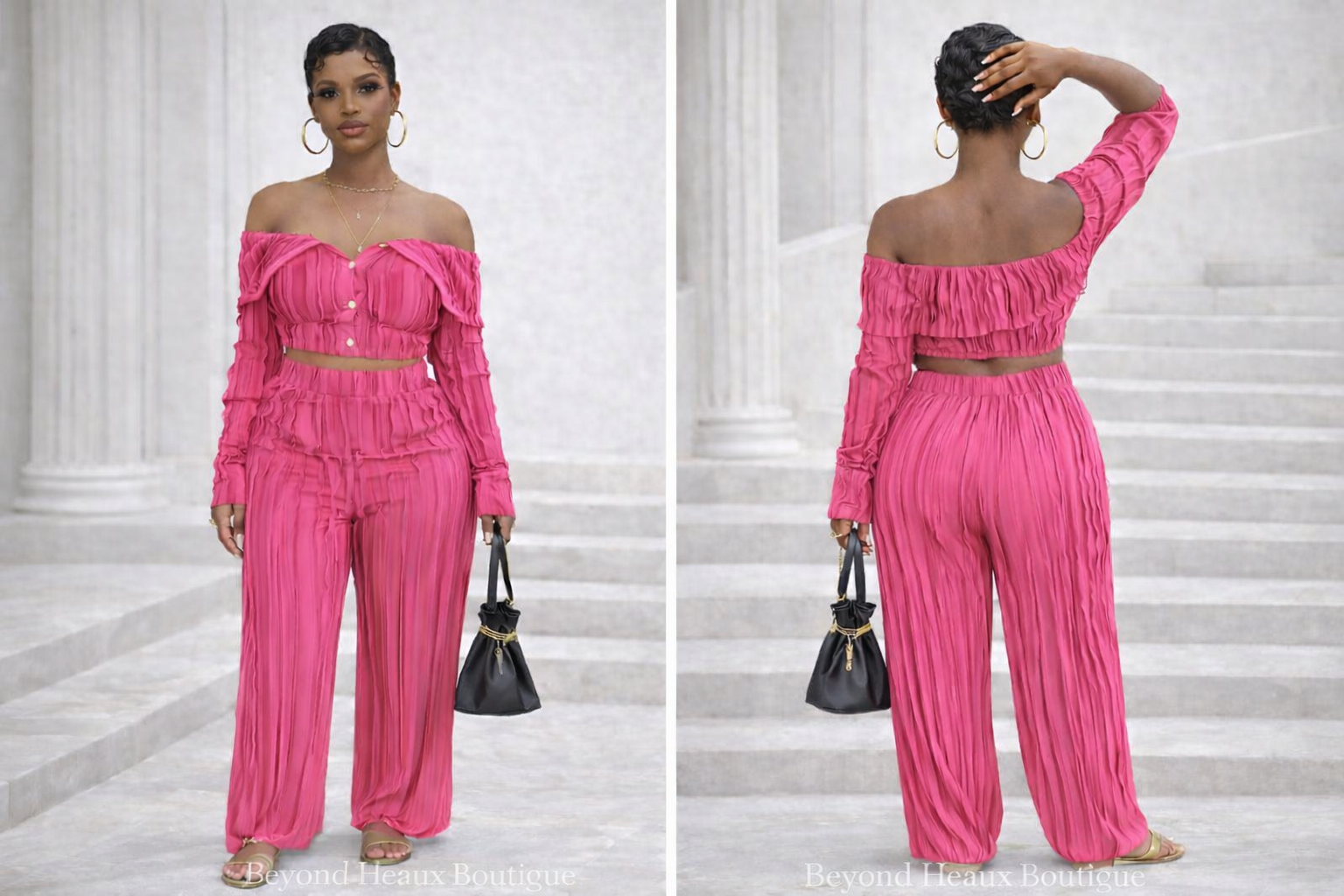 “Pink Pulse” Pleated Luxe Set- pink