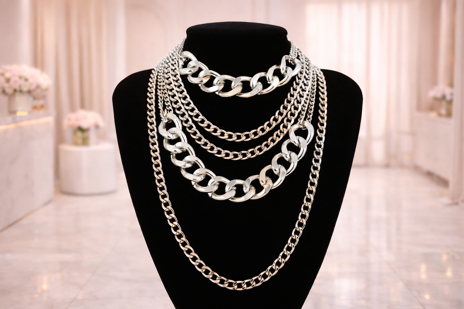 “Silver Pressure Layered Chain Set” -silver