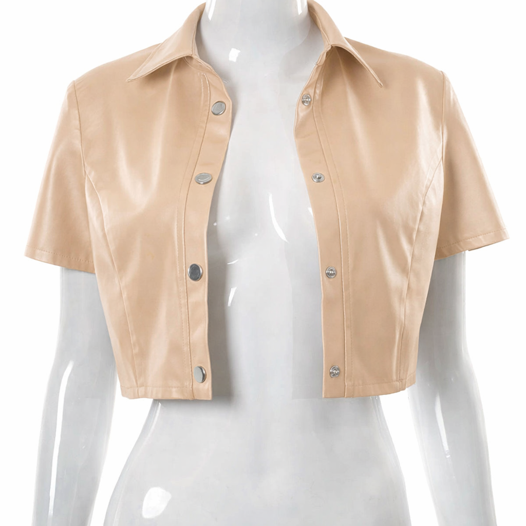 “ Nude Obsession Cropped Button Top- leather