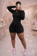 “Midnight Motion Zip Short Set”- black