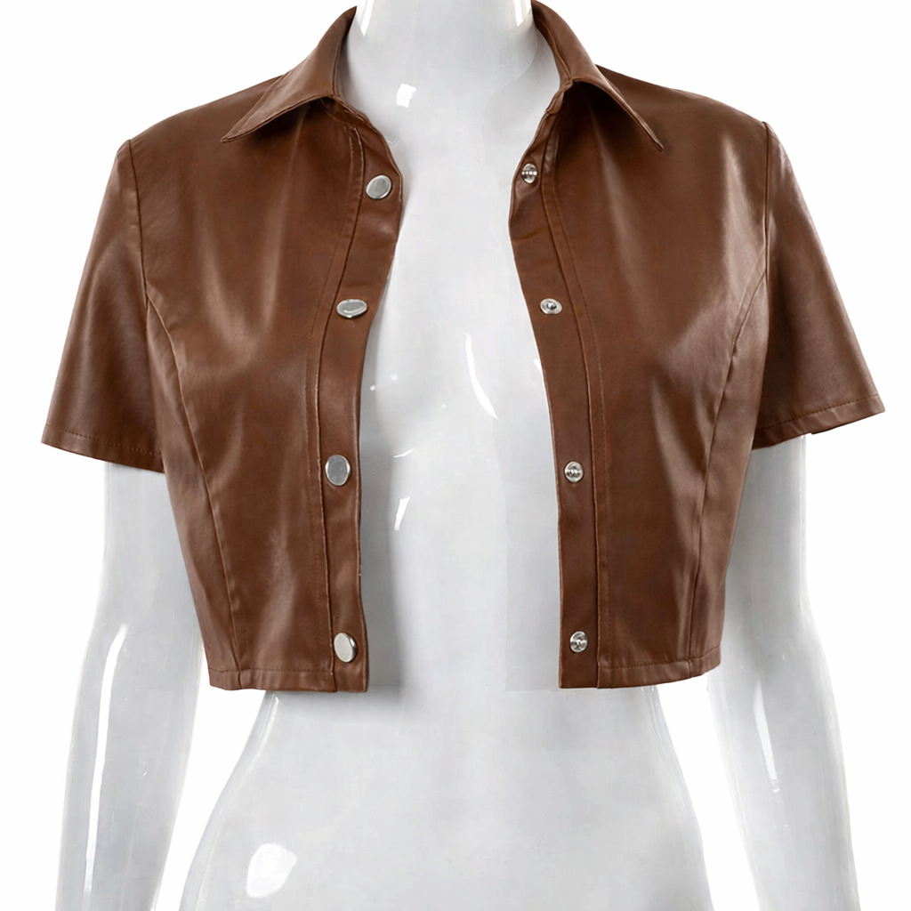 “ Mocha Melt Cropped Button Top”- light brown