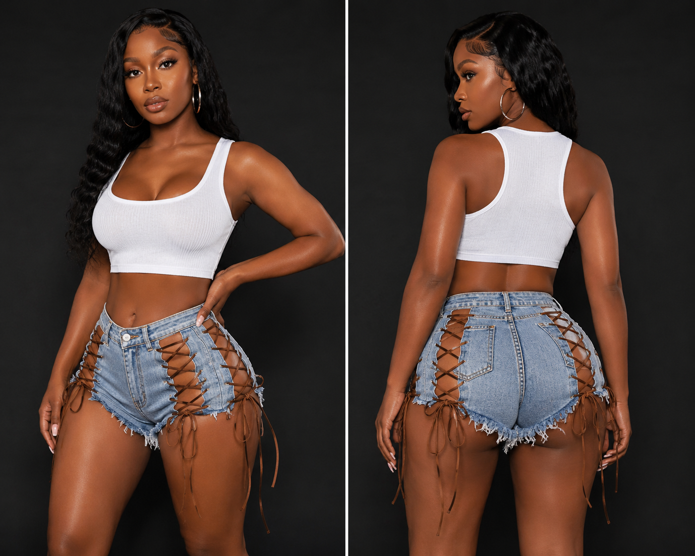 “Lace Me Up Denim Shorts”