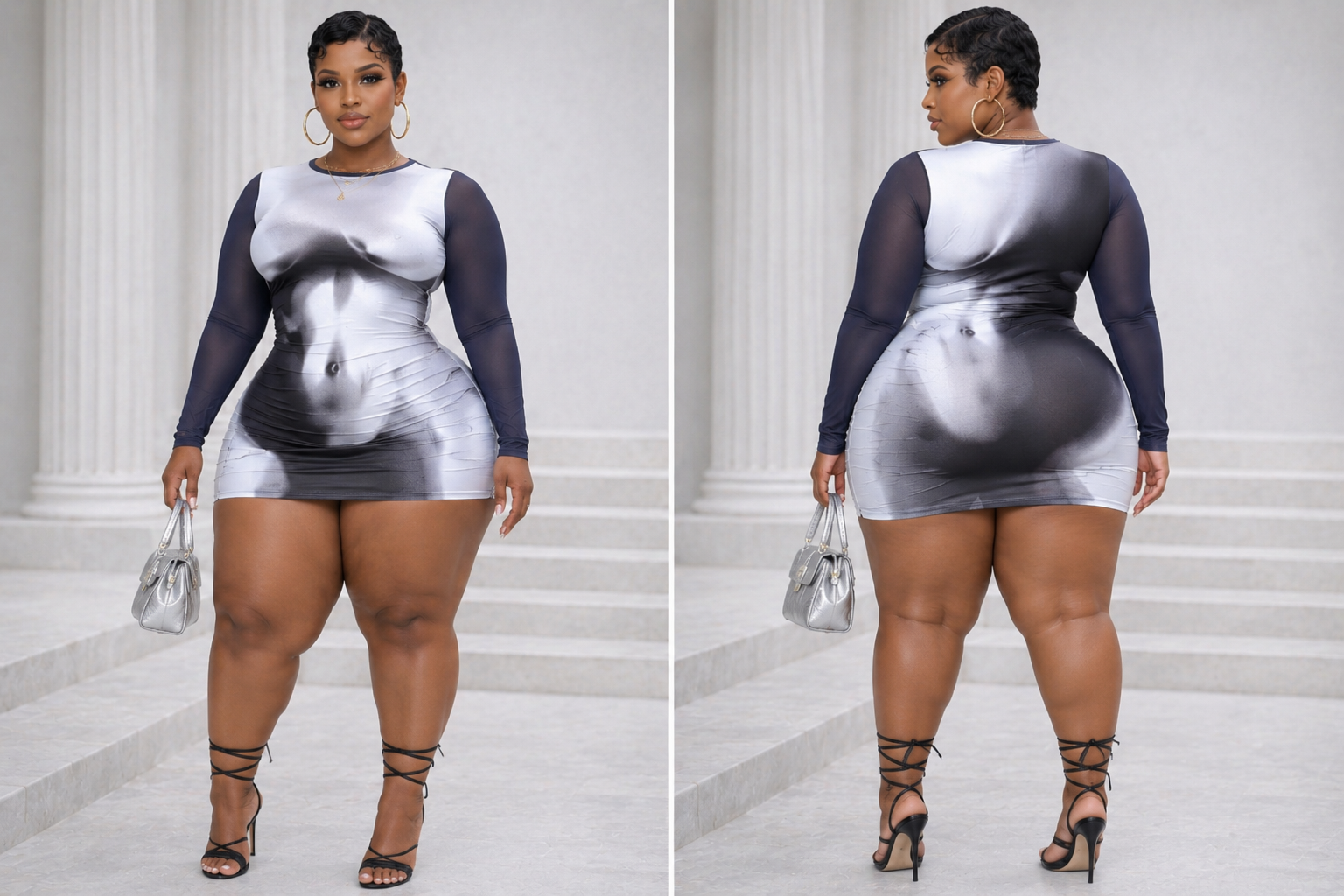 “Curve Illusion Mini Dress- Smokey gray (PLUS SIZE)