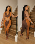 “Mocha Motion Colorblock Pant Set”- brown