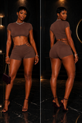“Mocha Edge Short Set – Brown