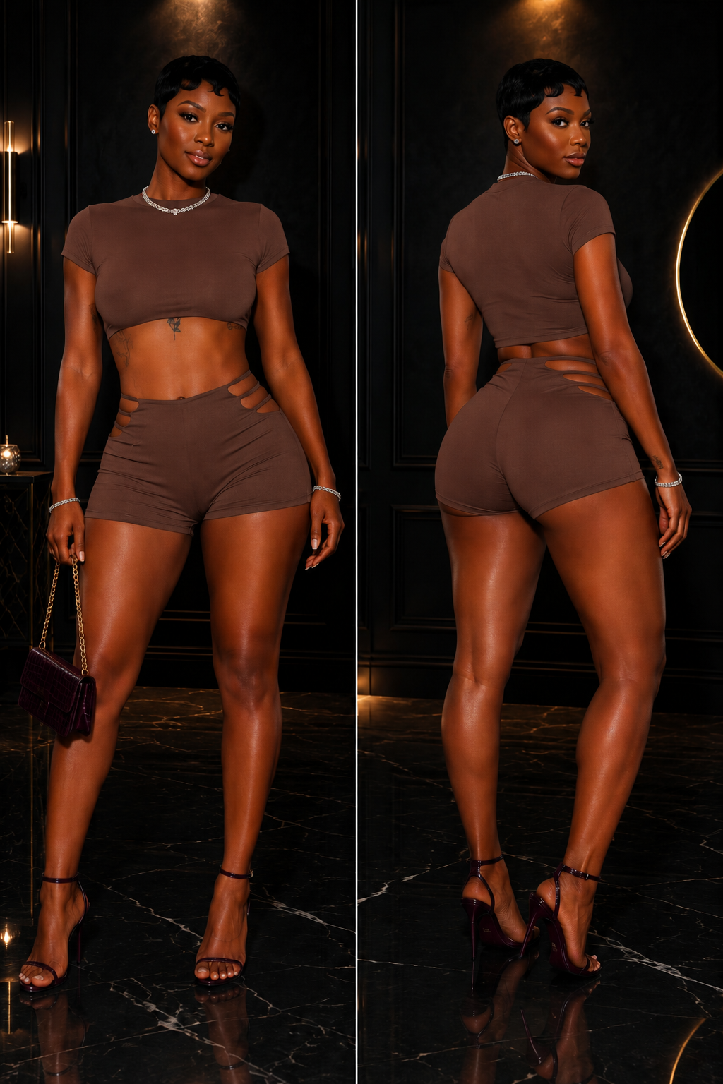 “Mocha Edge Short Set – Brown